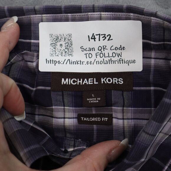 Michael Kors Shirt Mens L Purple Plaid Button Up Long Sleeve Collared Top - Picture 2 of 16